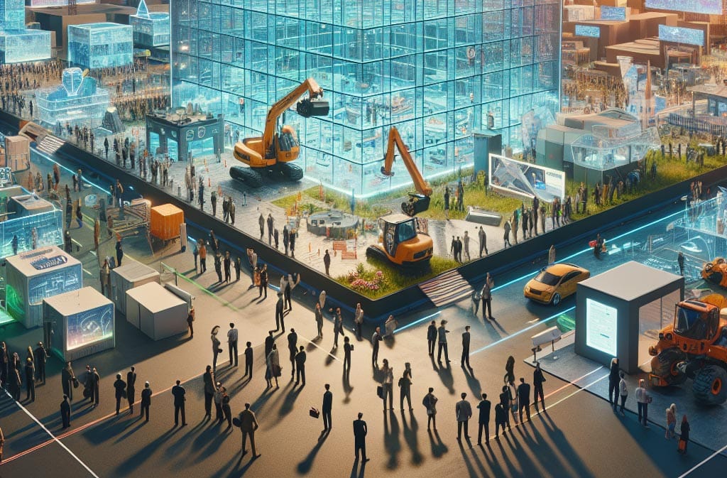 Ejemplo de de feria de construcción como Construmat 2024, pero más tecnológica.
